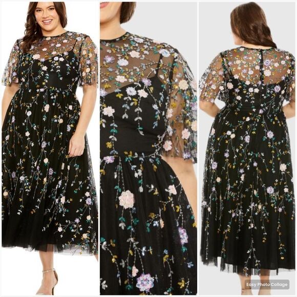NWT Mac Duggal Plus Size Sequin Floral Embroidered Dress - Picture 1 of 14